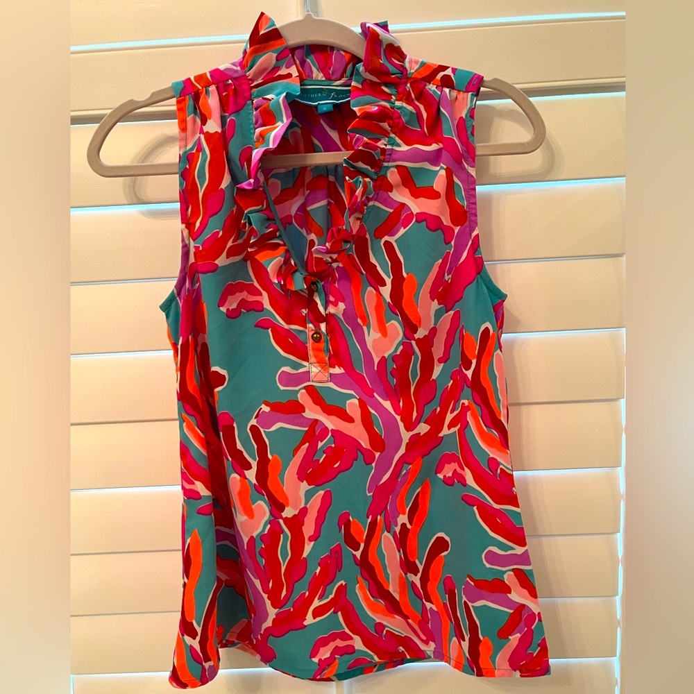 Southern Frock blouse Sleeveless Ruffle Neck